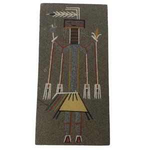 Vintage Native American The God of the Night Kachina Sand Art Painting Signed